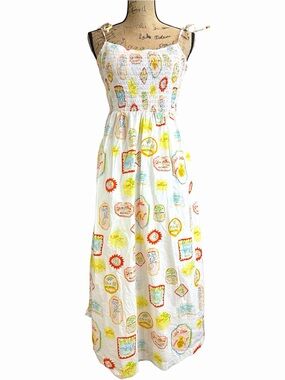 Cynthia Rowley White Sundress with Yellow, Orange Aqua Label Print EC Size small